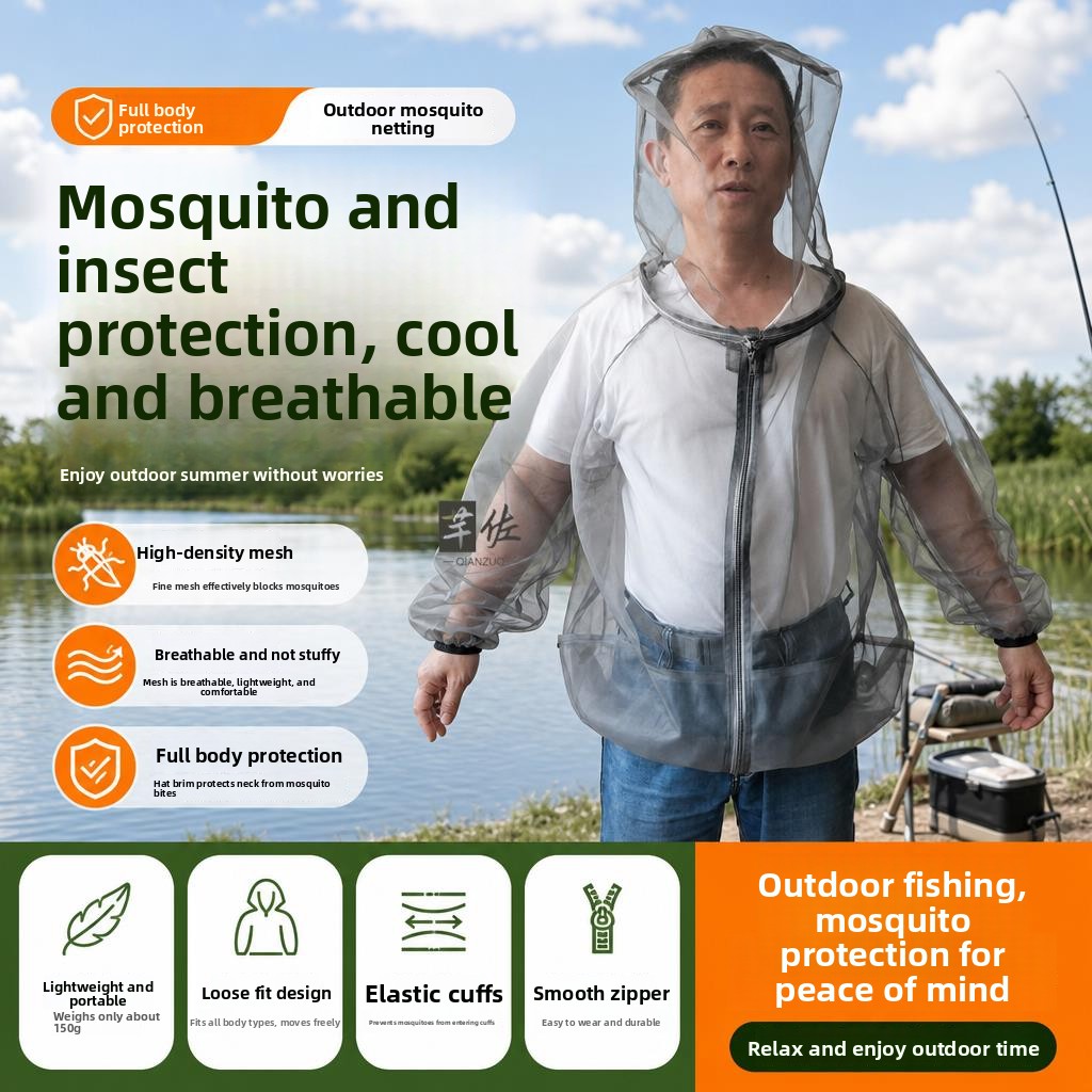 Outdoor Camping Mosquito Net - Anti-muggenkleding voor heren Ultradunne, sneldrogende mesh-netafdekking