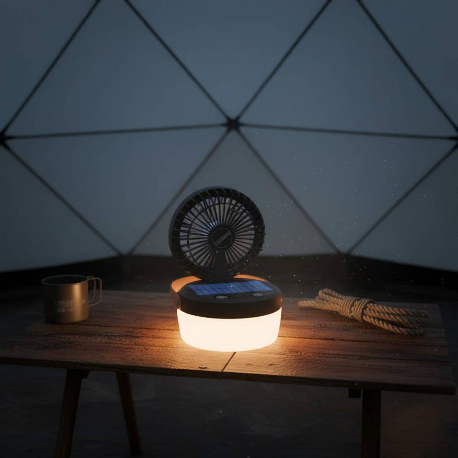 Outdoor Camping Fan - Zonne-campingventilatorlantaarn, opvouwbaar ontwerp, drievoudige functie, kampeerlantaarn,