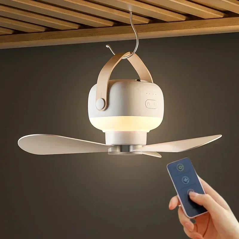Outdoor Camping Ideas - Draagbare draadloze mini-plafondventilatorlamp met USB-afstandsbediening, nachtlampje