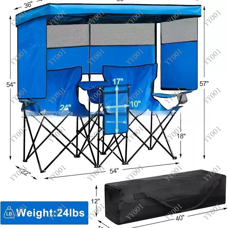Outdoor Camping Folding Chair - Draagbare dubbele opvouwbare campingstoel met zonnescherm